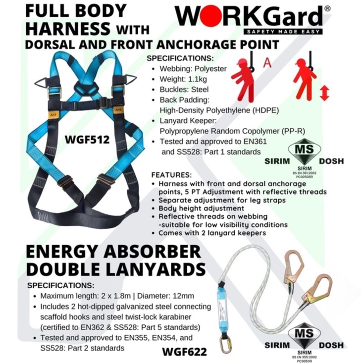 【WORKGARD】SIRIM Full Body Harness WGF512 + Energy Absorber Double ...