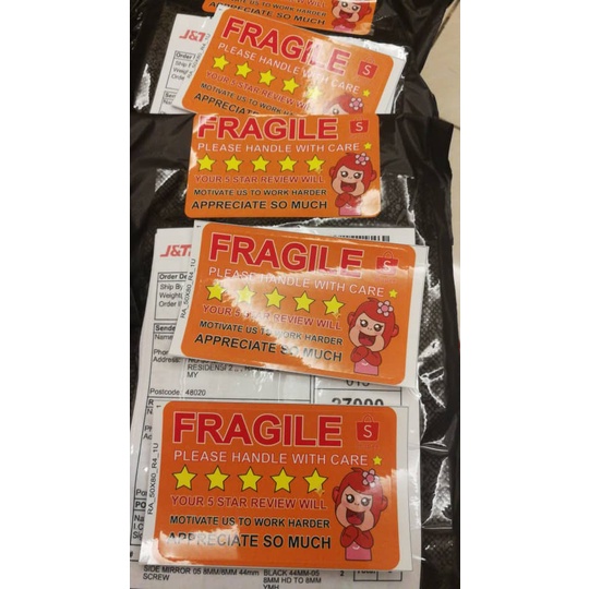 FRAGILE STICKER 5CM X 8CM GLOSS LAM SUOER GLUE (Ready Stock) Shopee ...