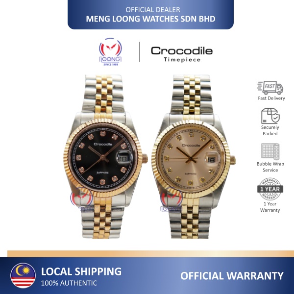 Original] Crocodile CR2244.158 Elegance Sapphire Men Watch with Blue Dial  Two Tone Silver and Gold Stainless Steel, Official Warranty