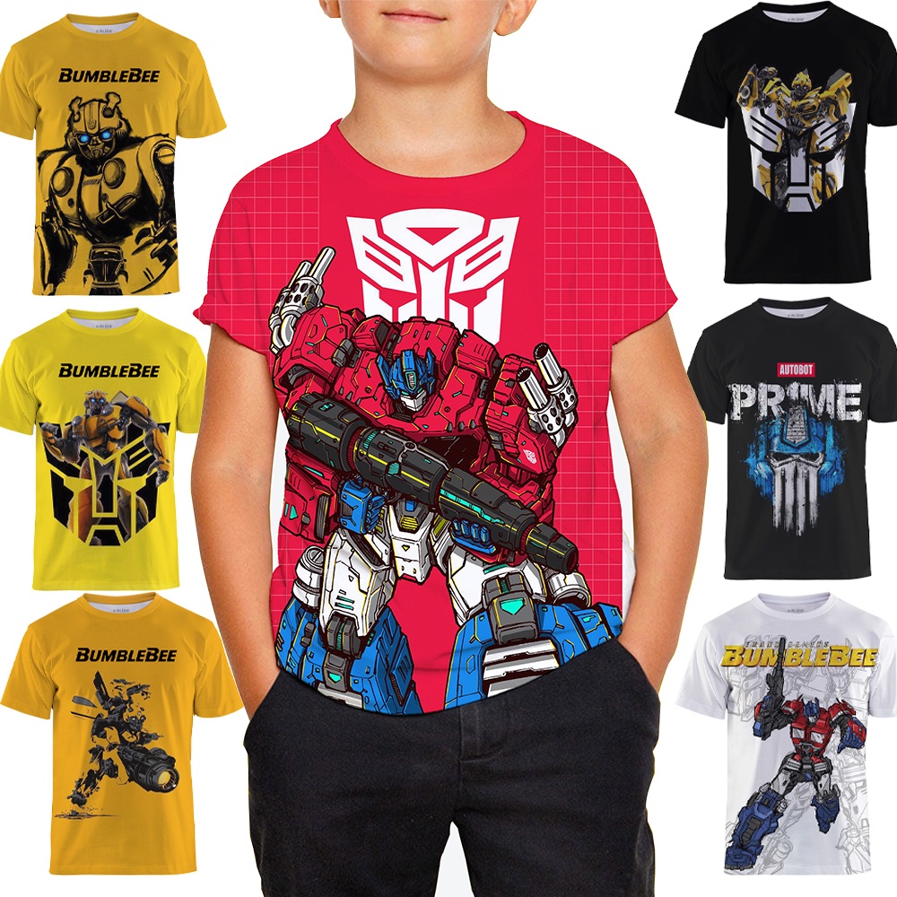 Kids Transformers Print T-Shirt Boys Anime Crew Neck Shirt Daily Top ...