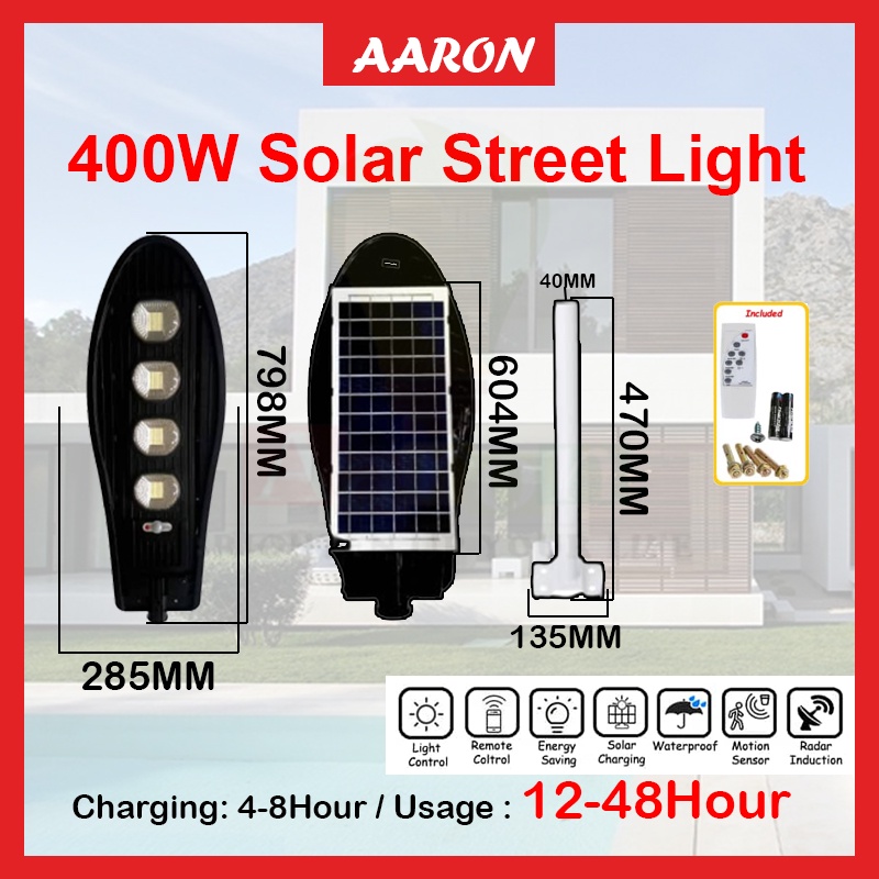 Lampu Solar LED Street Light 200W 300W 400W Motion Sensor Remote ...