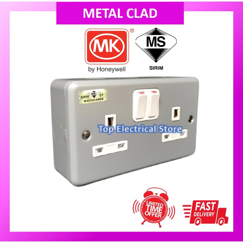 Mk A Gang Double Metal Clad Switch Socket Outlet G Alm Sirim Shopee Malaysia