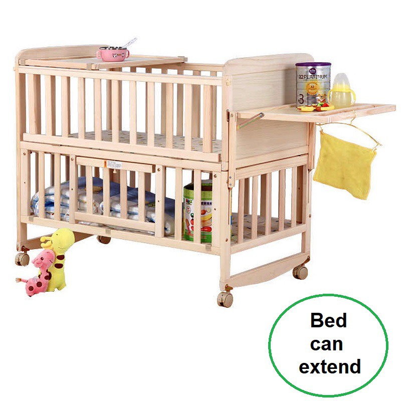 Wooden Baby Cot Adjustable Height Bed