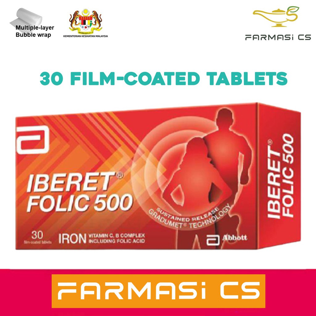 Iberet Folic 500mg 30 Film-coated Tablets Exp:07 2025 [ Iron Deficiency 