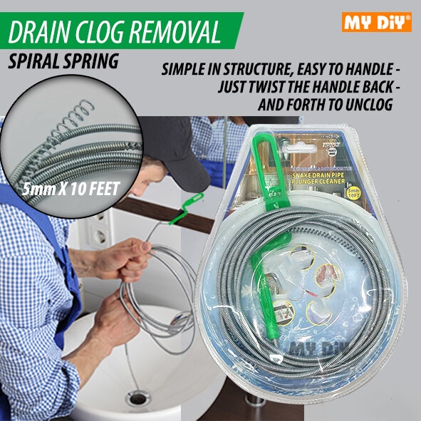 Clog-Free Spring Set Spiral Pipe Cleaning Rod Sink Drain Cleaner Clog  Remover / Sumbat Drain Clog Spring