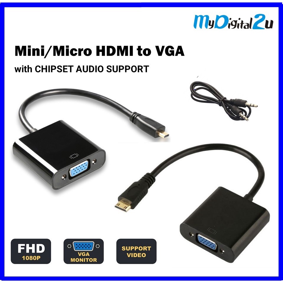 Mini / Micro HDMI to VGA Converter Adapter with Full HD 1080P and ...