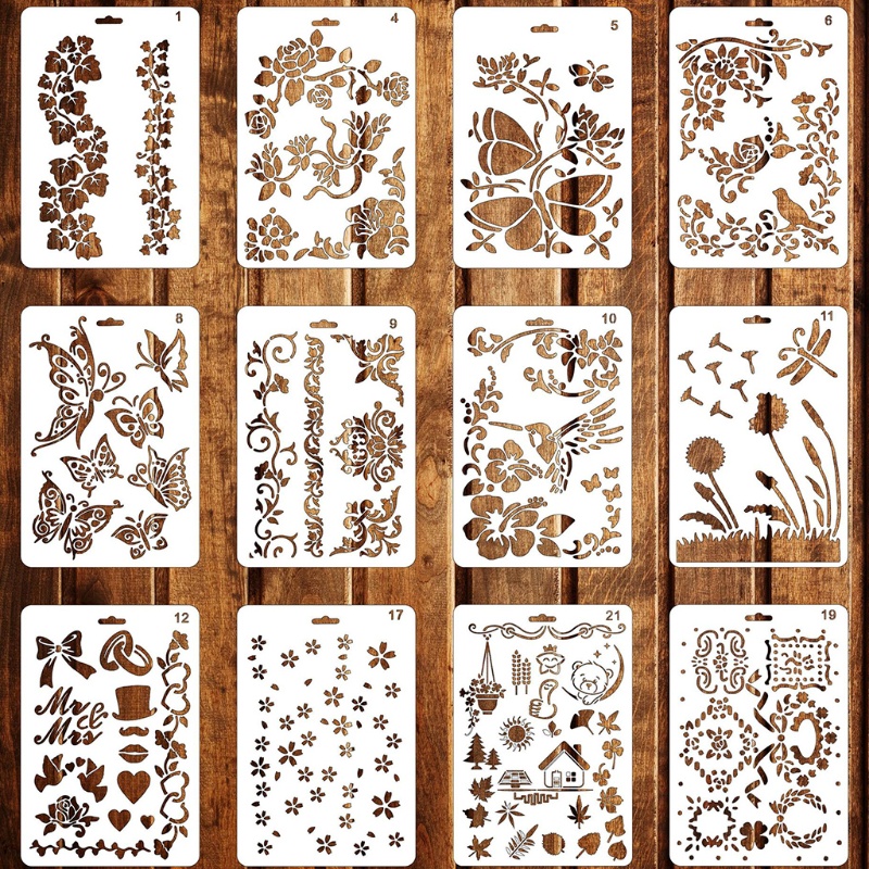 Stat 12pcs Translucent Flower Stencil Set Diy Graffiti Template For 