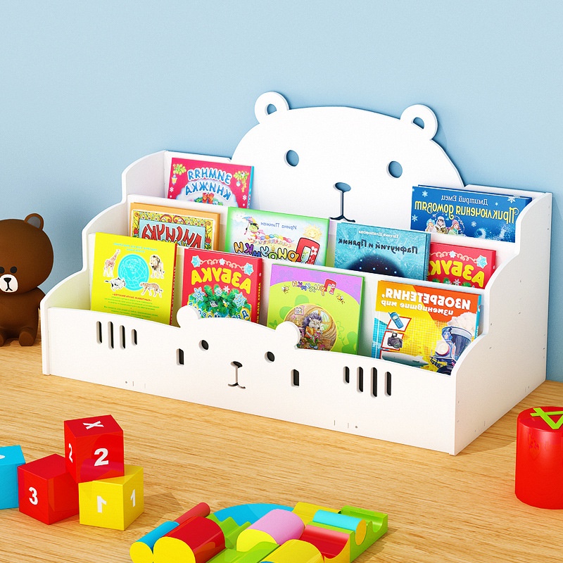 Children bedroom tabletop bookshelf story book storage rack cute bear ...