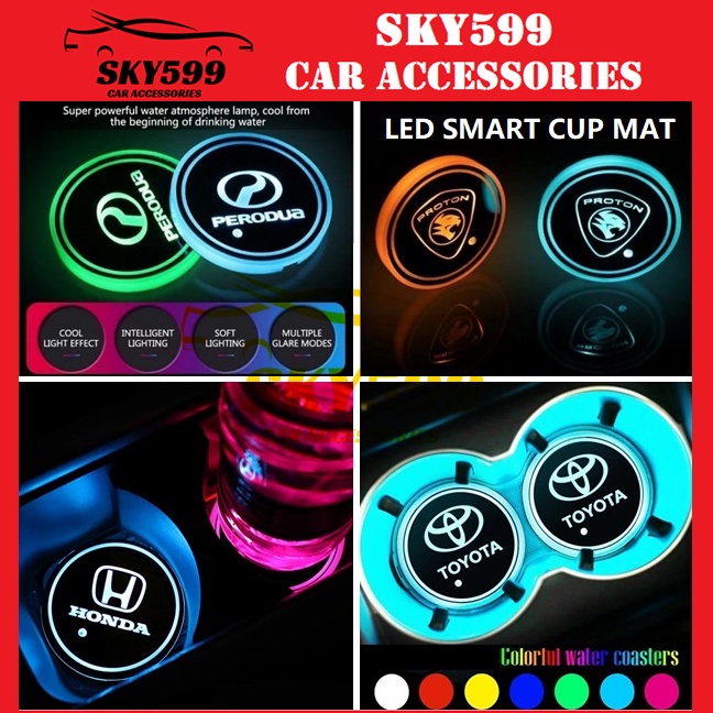 2PCS Car Cup Bottle Holder Mat 7 Color LED Coaster Pad Atmosphere Light  Decor