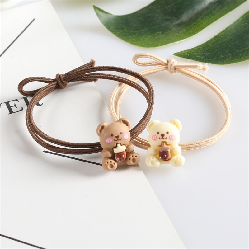 Cute Brown Khaki Cartoon Bear Heart Ribbon Hair Tie Kids Hairband ...