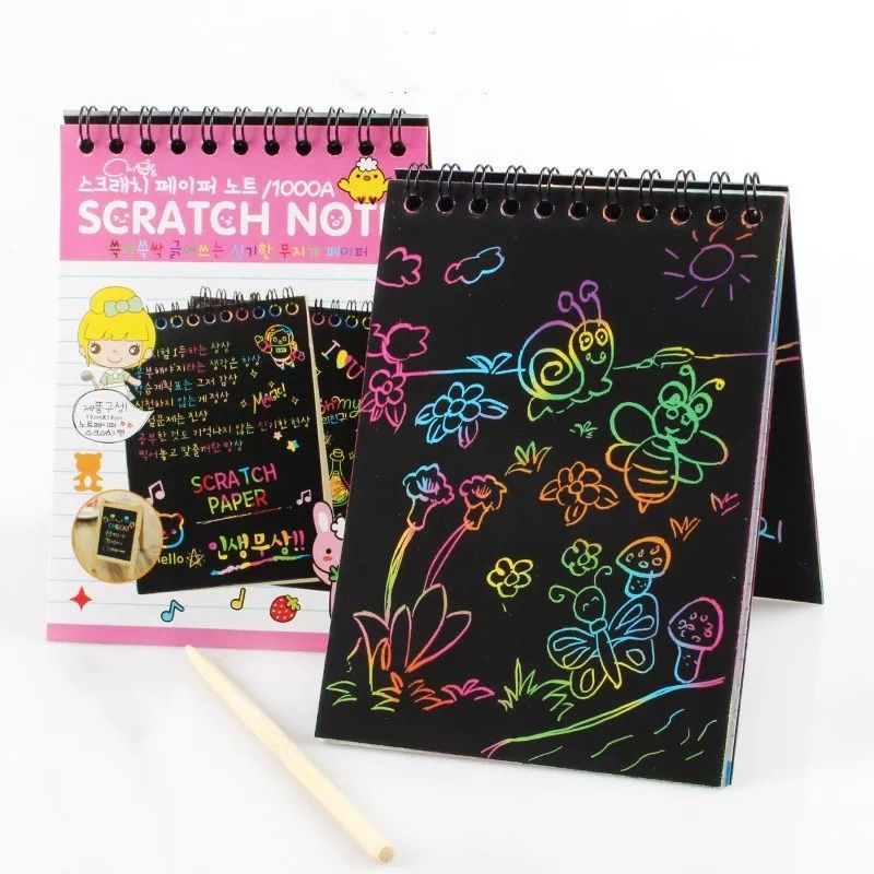 Scratch Note Rainbow Colorful Note Colorful Black Paper Wooden Pencils ...