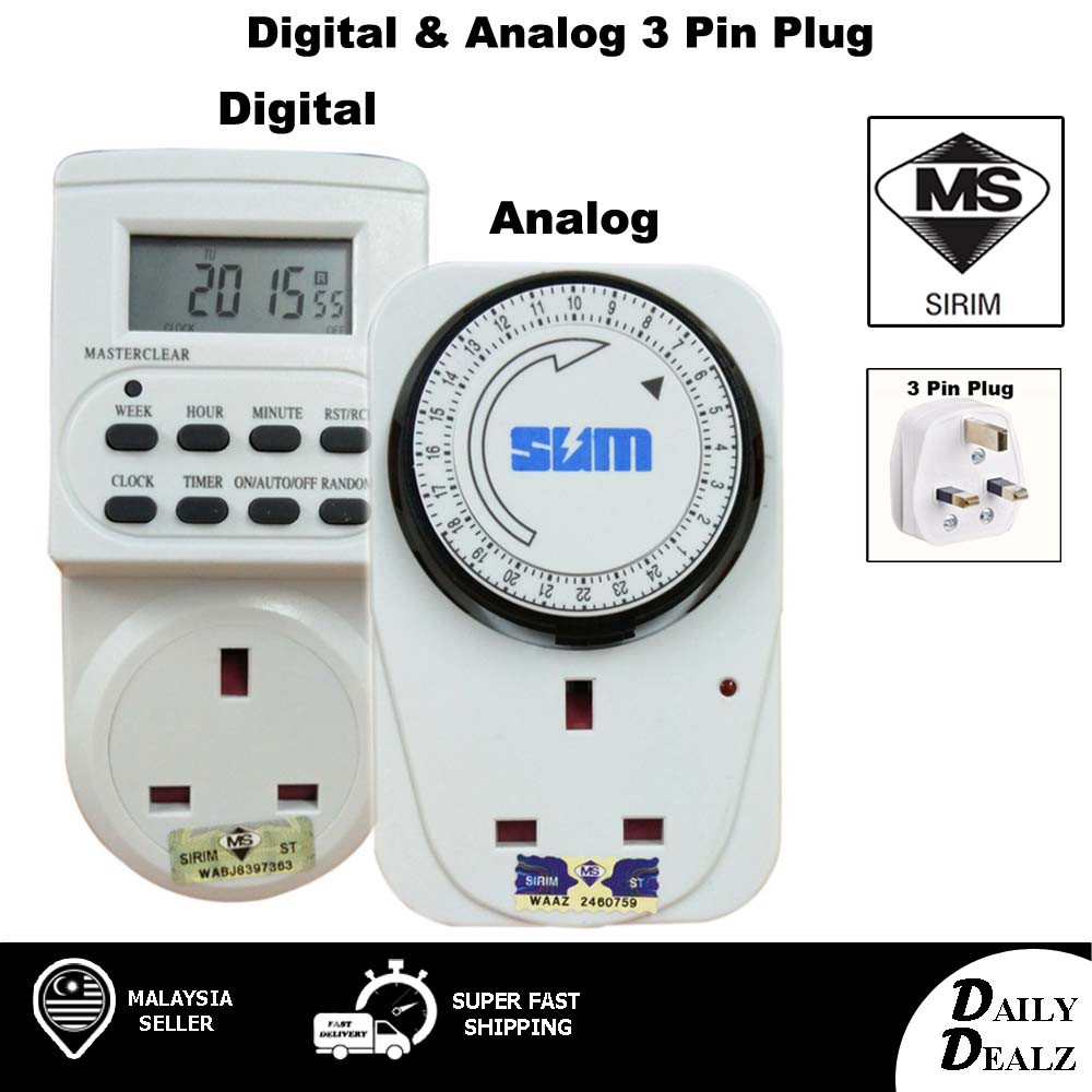 Sum 24 Hours Digital & Analog 3 Pin Plug In Timer - Original Quality ...