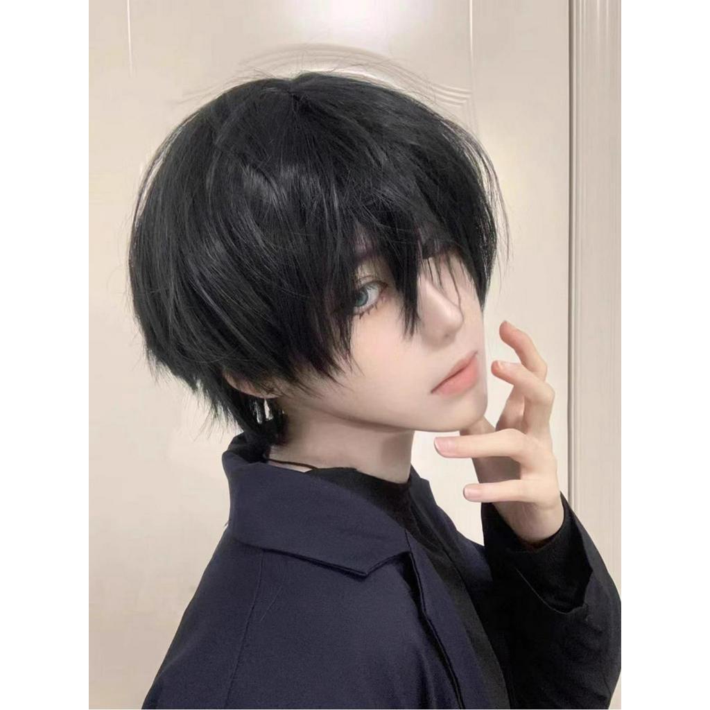 Wig For Boys With Short Hair, Straight Ears, Men's Black Universal Cos 