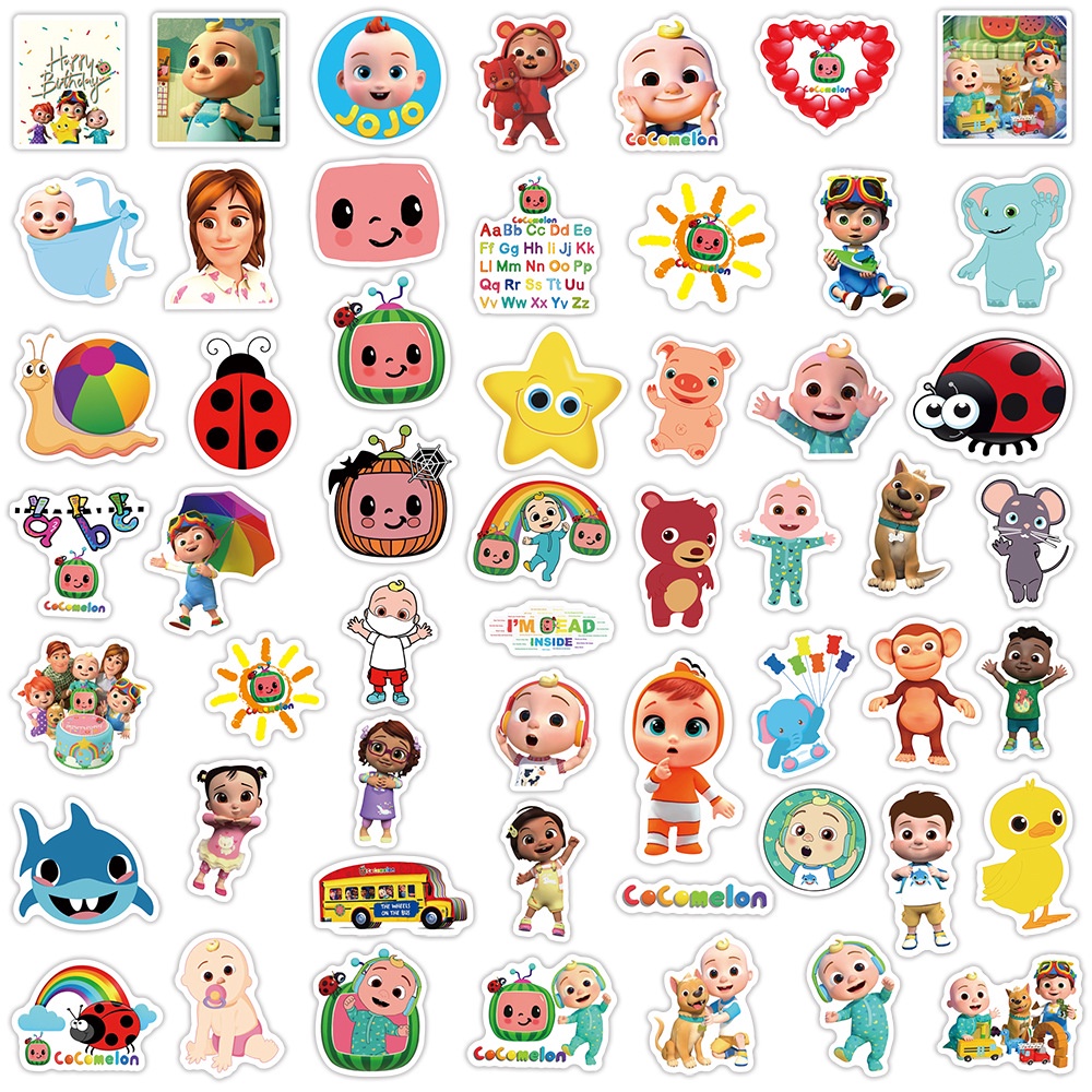 50Pcs Cocomelon Cartoon Tattoo Stickers Water Cup Trolley Case Notebook ...