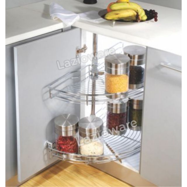 1 set (2 pcs) 180 Degree Corner Swivel Rotating Revolving Kitchen Basket With Pole Shopee Malaysia