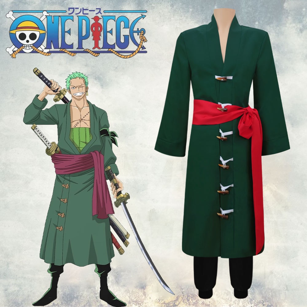 Anime One Piece Roronoa Zoro Cosplay Costume Full Suit Green Outfits ...