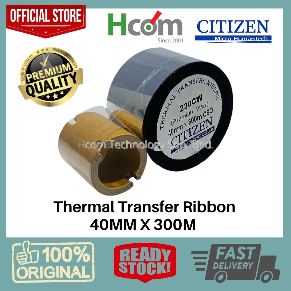Citizen Premium Wax 40mm X 300m Thermal Transfer Ribbon Face Out For ...