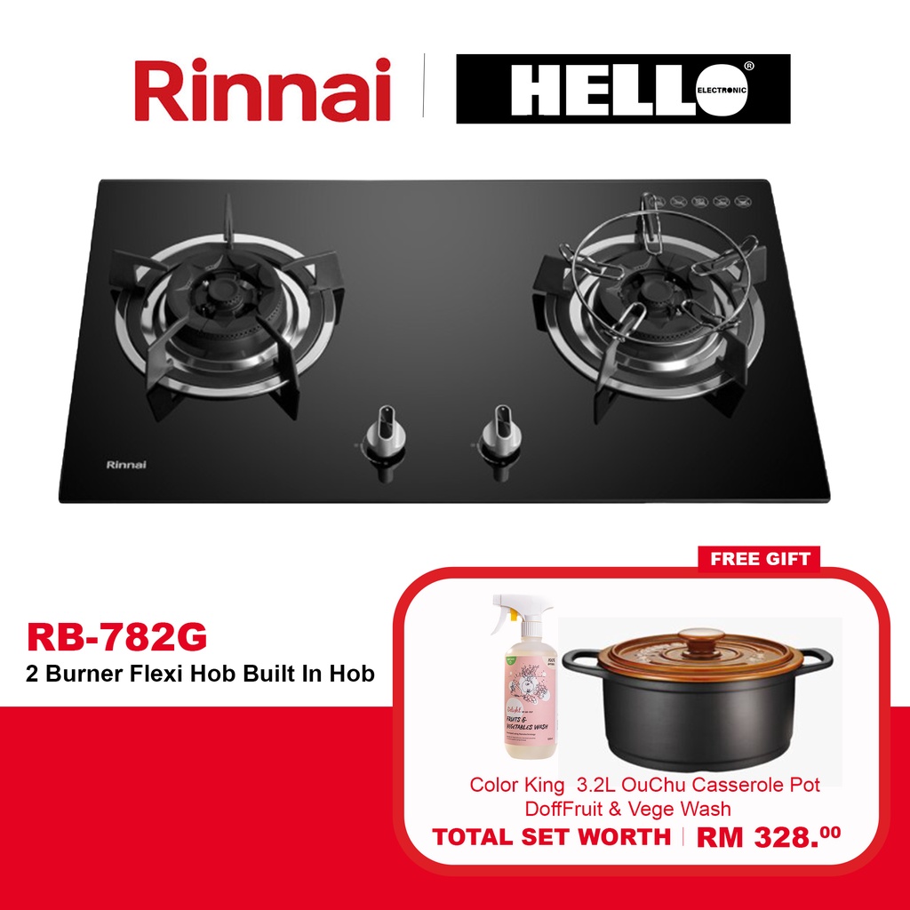 Rinnai 2-Burner Flexi Hob Built In Gas Hob ( Glass ) Model : RB-782G ...