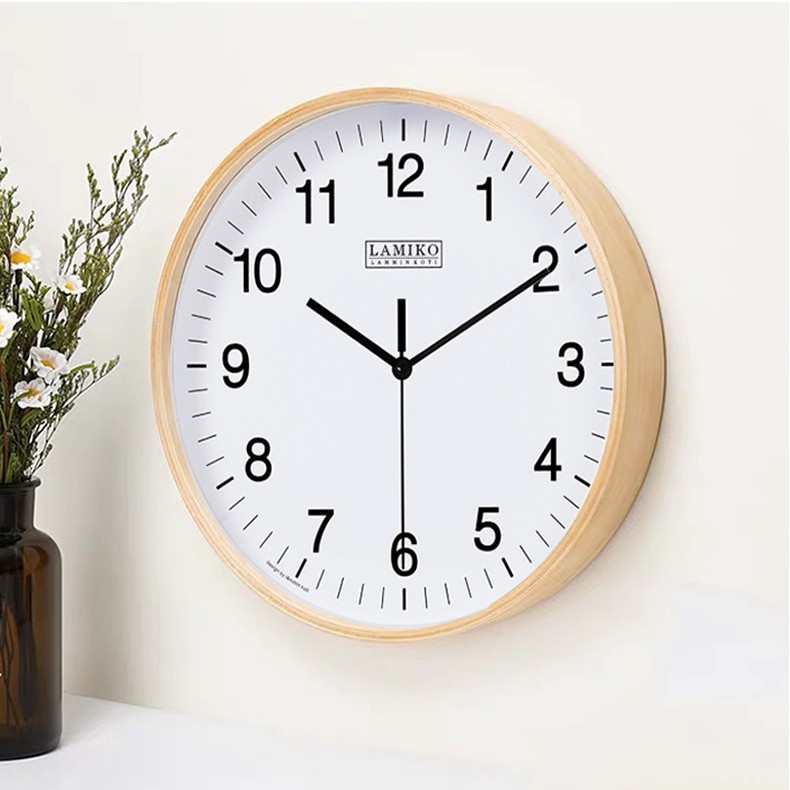 LAMIKO Nordic solid wood wall clock simple clock home livingLAMIKO北欧实木