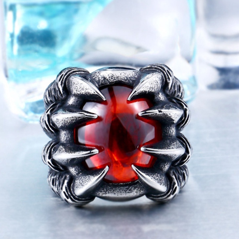 Fashion Vintage Men Ring Red Crystal Dragon Claw Ring | Shopee Malaysia