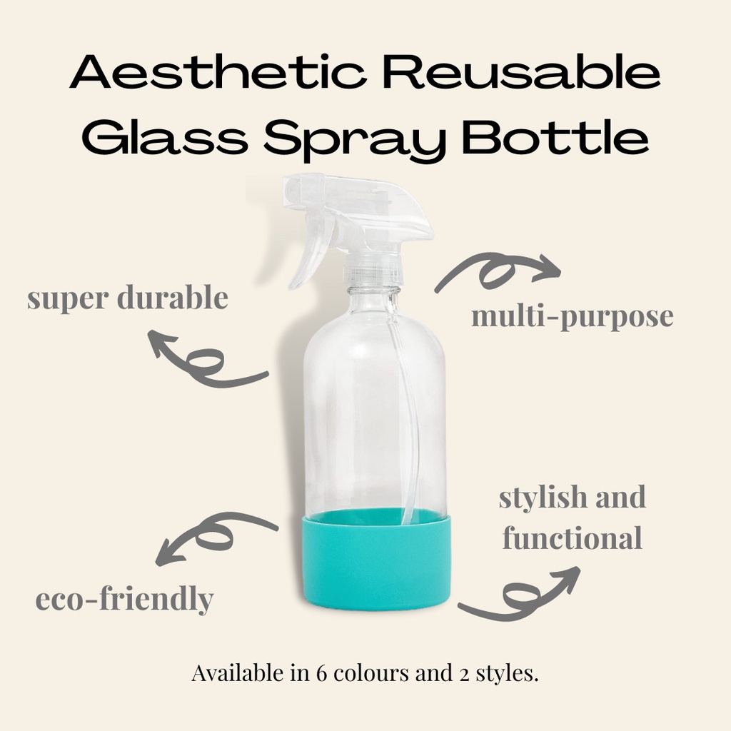 Glass Spray Bottles with Silicone Sleeve Protection - Refillable 17 oz Containers for Cleaning Solutions, Essential Oils, Misting Plants - Quality