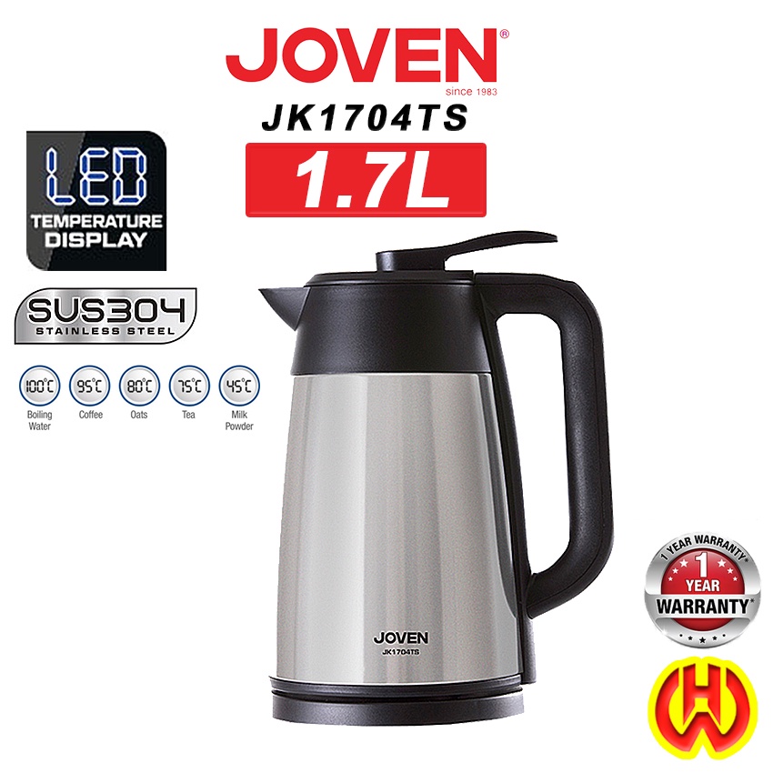 Joven Jug Kettle 1.7L Cool Touch LED Temperature Display Fast Boil