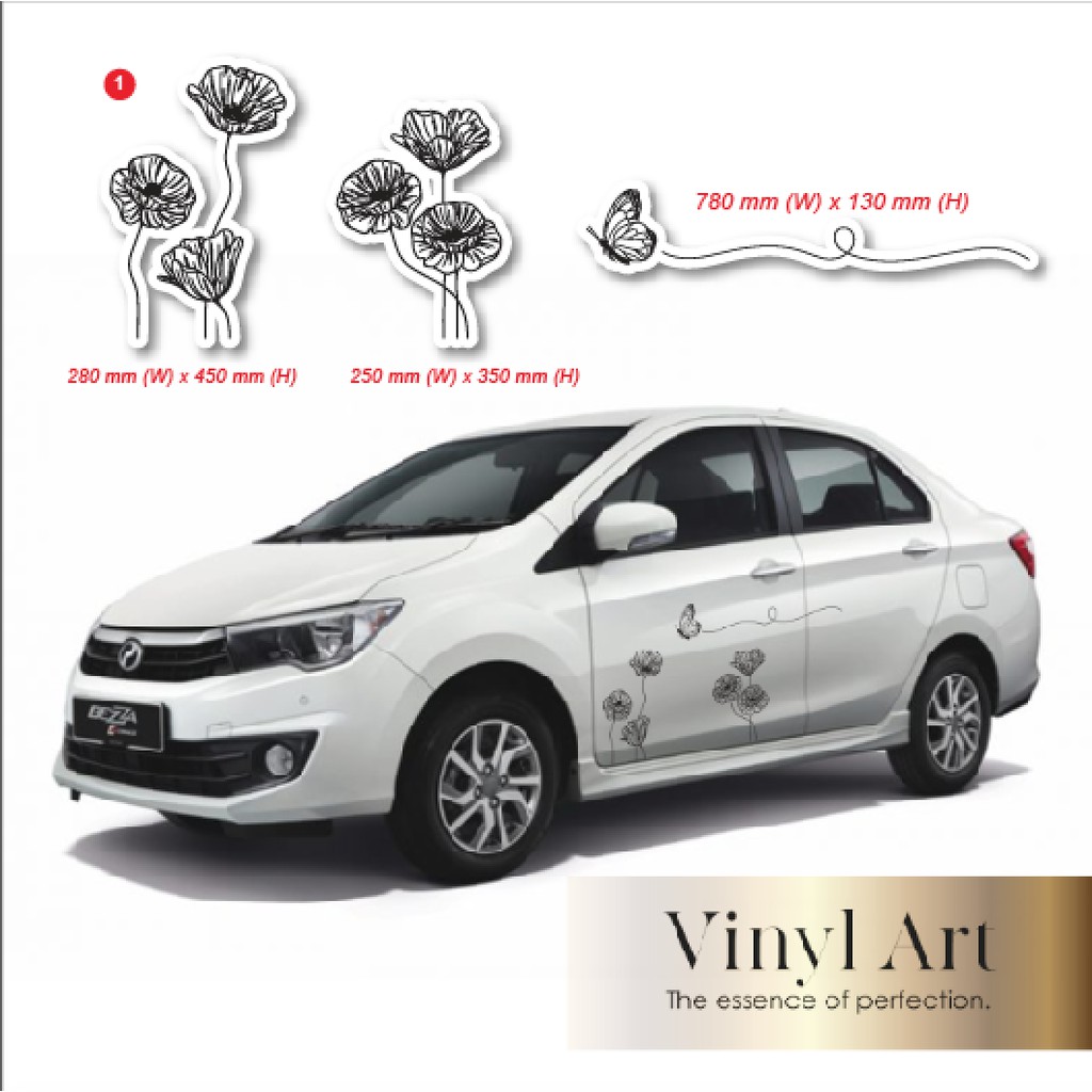 Vinyl_Art Floral Design Side body stickers. MYVI AXIA ALZA BEZZA SAGA ...