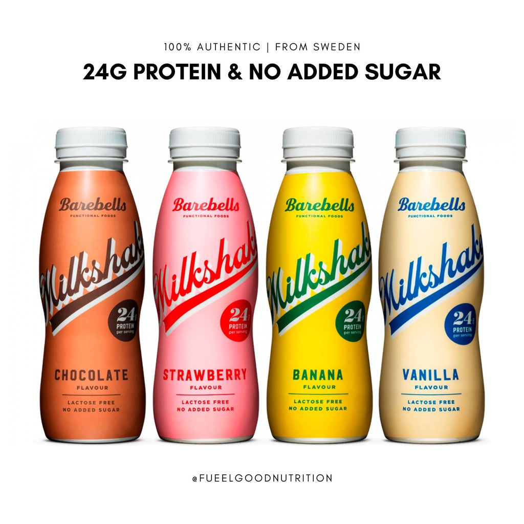 [BUNDLES] BAREBELLS Protein Milkshake, 24g Protein, No Added Sugar, LactoseFree (4x330ml