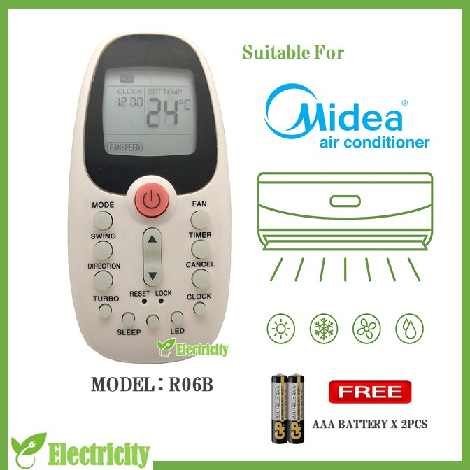 Midea R06B Air Cond Aircond Air Conditioner Remote Control | Shopee ...