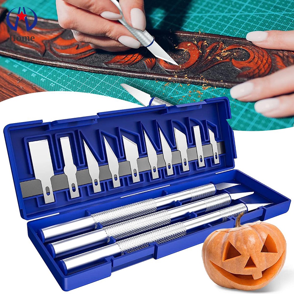 13 Pieces Craft Hobby Knife Blades Kit with 3 Handles & 10 Refill ...