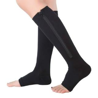 Zipper Medical Compression Socks With Open Toe Zipper Stocking for Varicose  Veins Edema Swollen or Sore Legs (Tan, Black)