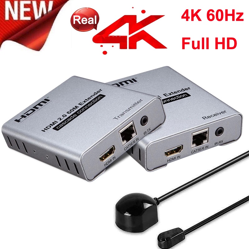 4K 60Hz 60M HDMI 2.0 Extender 1080P 120M Over RJ45 CAT5e Cat6