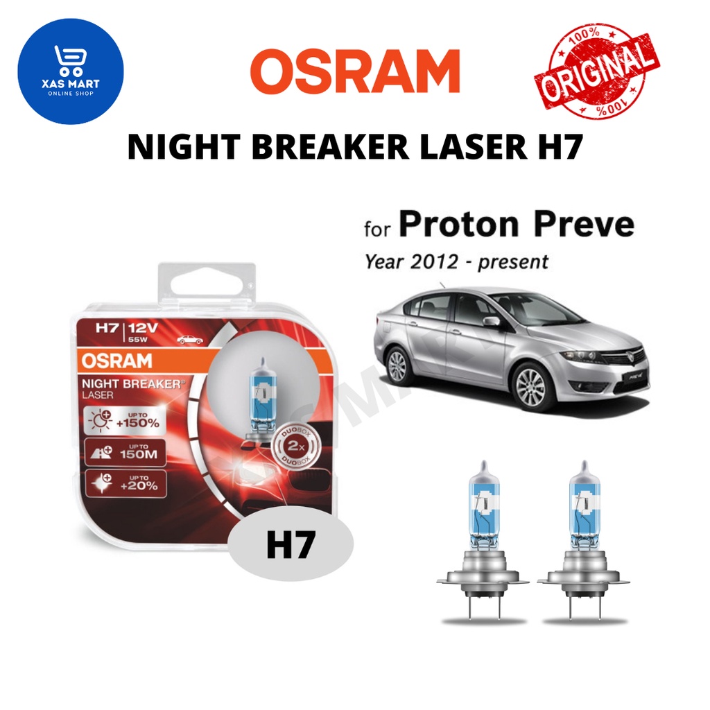 Genuine Osram Night Breaker Laser H7 Set +150% Brightness (Next Generation)  for Proton Preve (Year 2012-Present)