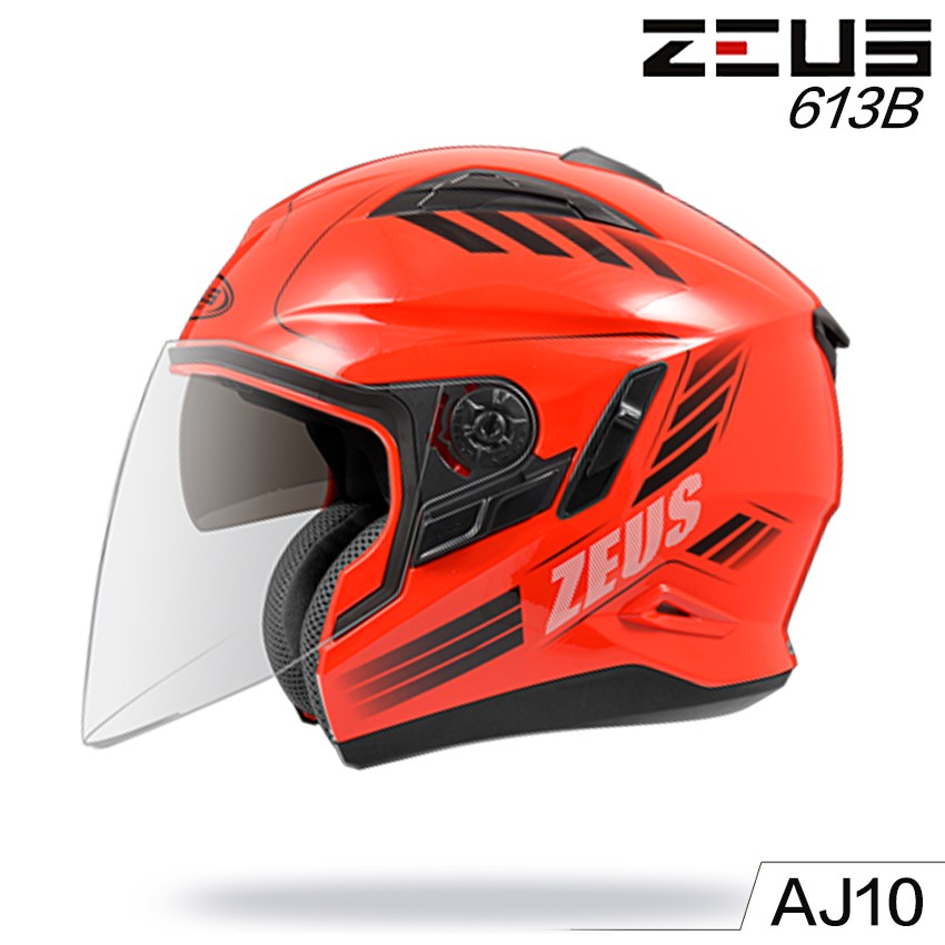 Ruishi ZEUS Safety Helmet ZS613B AJ10 Red BuiltIn Lens 613B 3/4 Cover