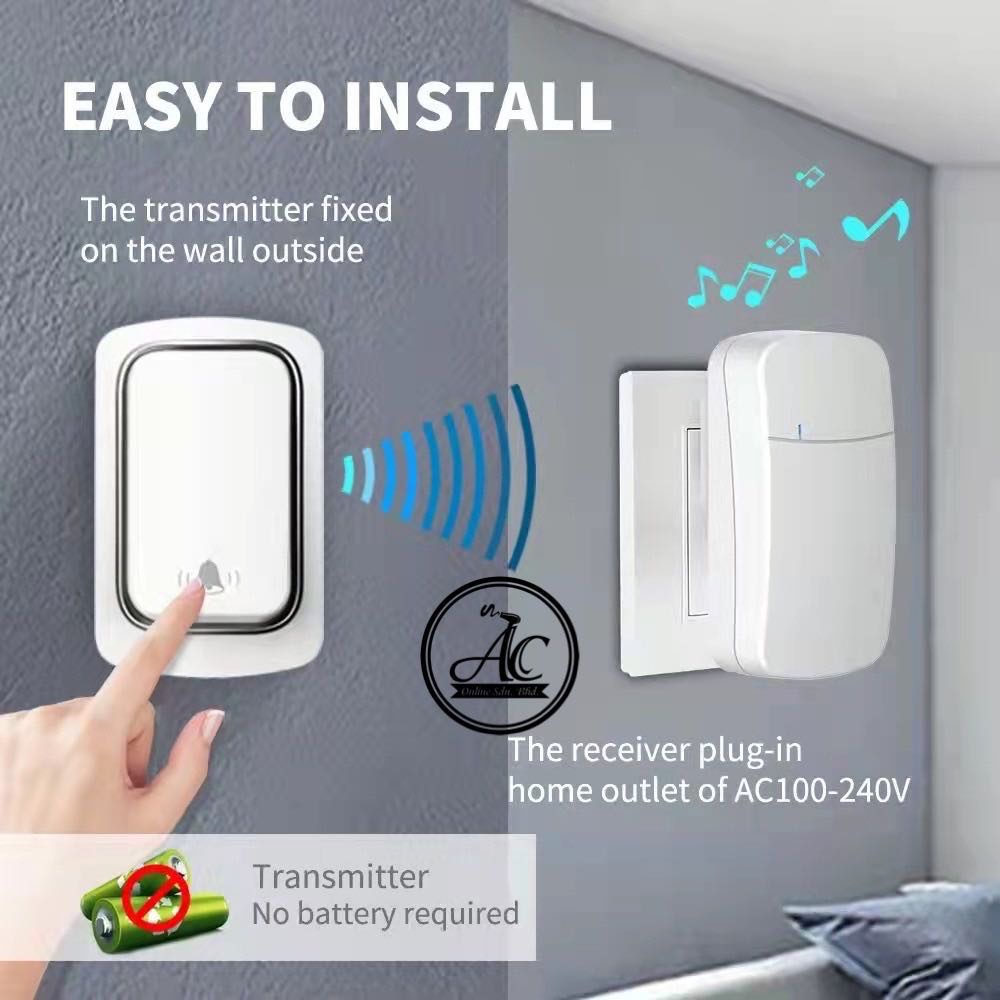 Doorbell Self-Powered Wireless IP68 Waterproof No Need Battery UK Plug ...