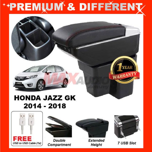 HONDA JAZZ GK ArmRest 2014 2021 Tempat Merehat Lengan Adjustable 7 USB Charging Port Cup
