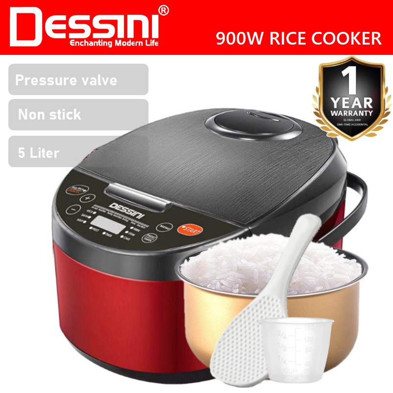 DESSINI ITALY 5L Electric Digital Rice Cooker Non-stick Stainless Steel ...