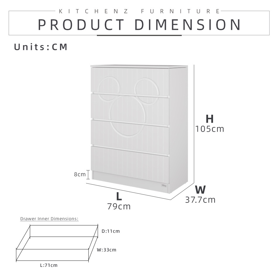 KitchenZ x Disney Series 4 Layer Chest Drawer 3D Concave-Convex Surface ...