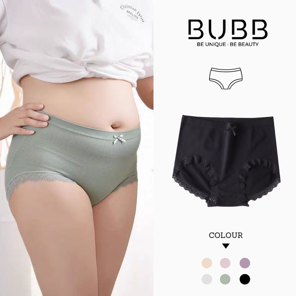 Plus Size] High-Rise Panties Soft Elastic Cotton Lace Briefs Women