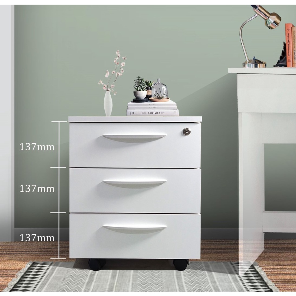 Wooden White 3 Drawer Wood Mobile Pedestal Office 3 Drawer Laci