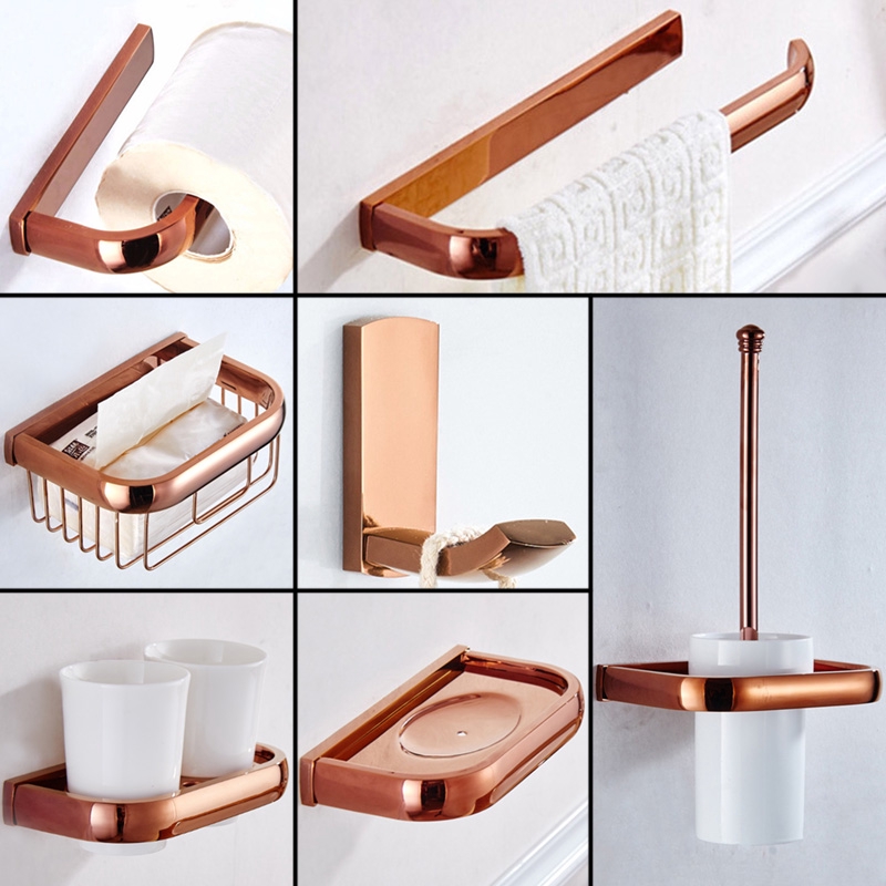 Luxury Rose Gold Bathroom Accessories Brass Wall Mounted Toilet Brush ...