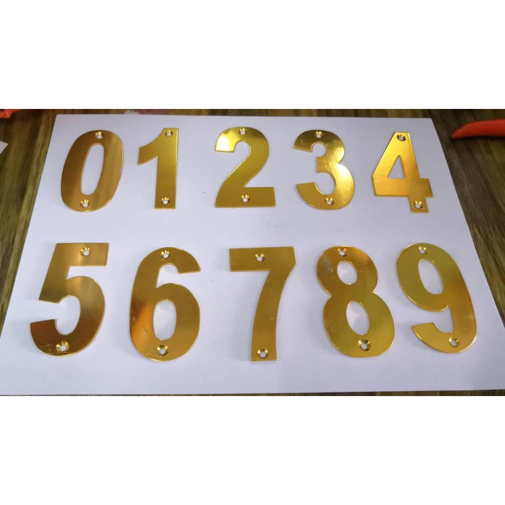 ( CLEARANCE STOCK ) 7.5CM=3 INCI BRASS GOLD Number Plate Gold / Nombor ...