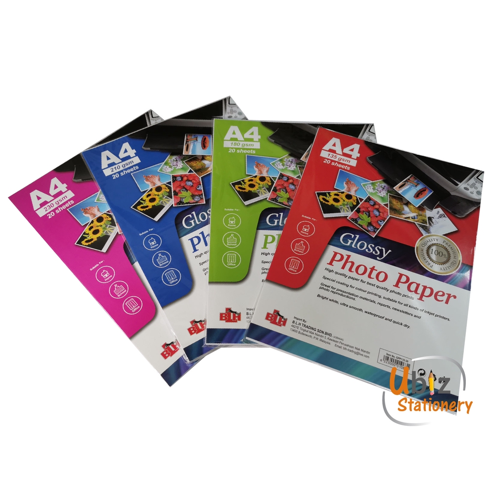 Glossy Photo Paper A4 for Inkjet/Deskjet 20 sheets (135/180/210/230gsm
