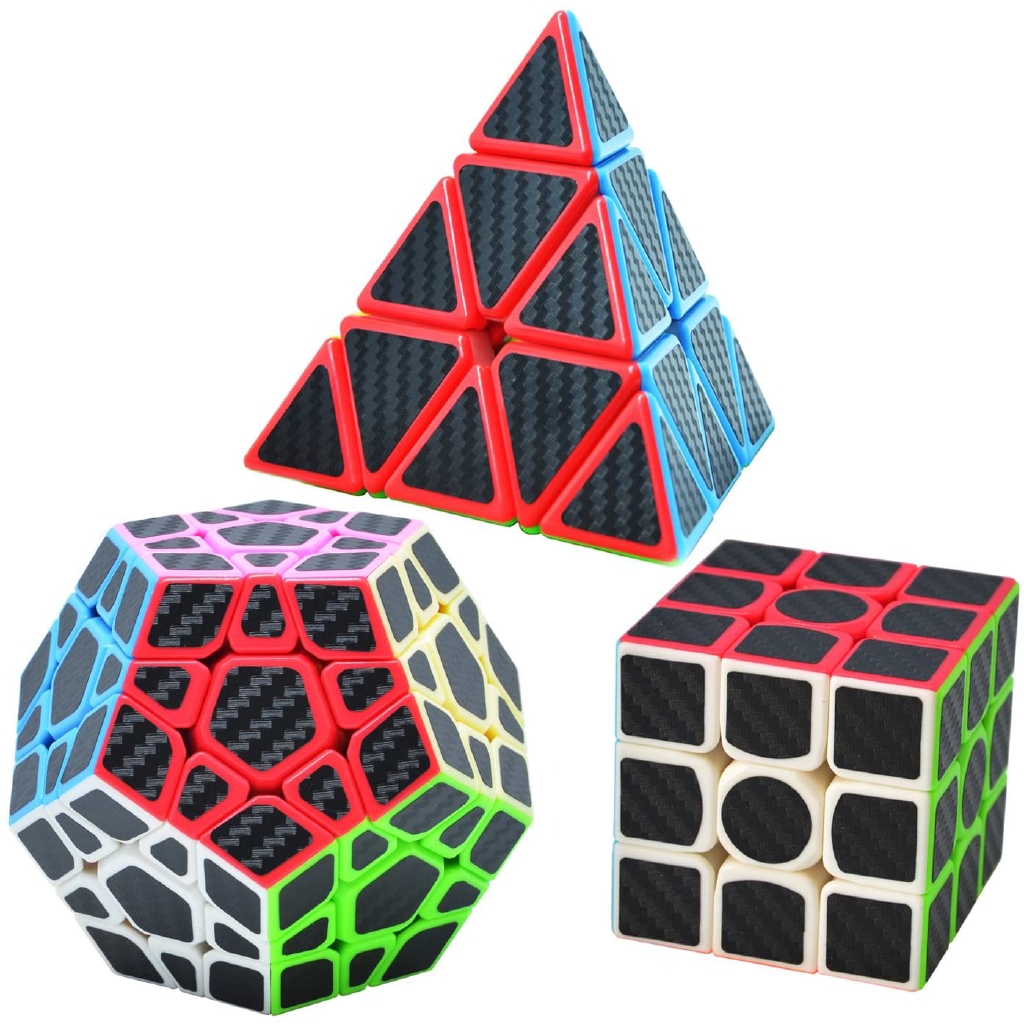 Speed Cube Set, Carbon Fiber Sticker Puzzle Cube Bundle Magic Cube Set of  Pyramid Speed Cube 