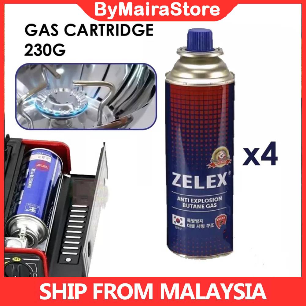 Bms Zelex 4 Bottles Liquefied Butane Gas Cartridge 230g Portable Stove Gas Tin Gas Dapur Mudah