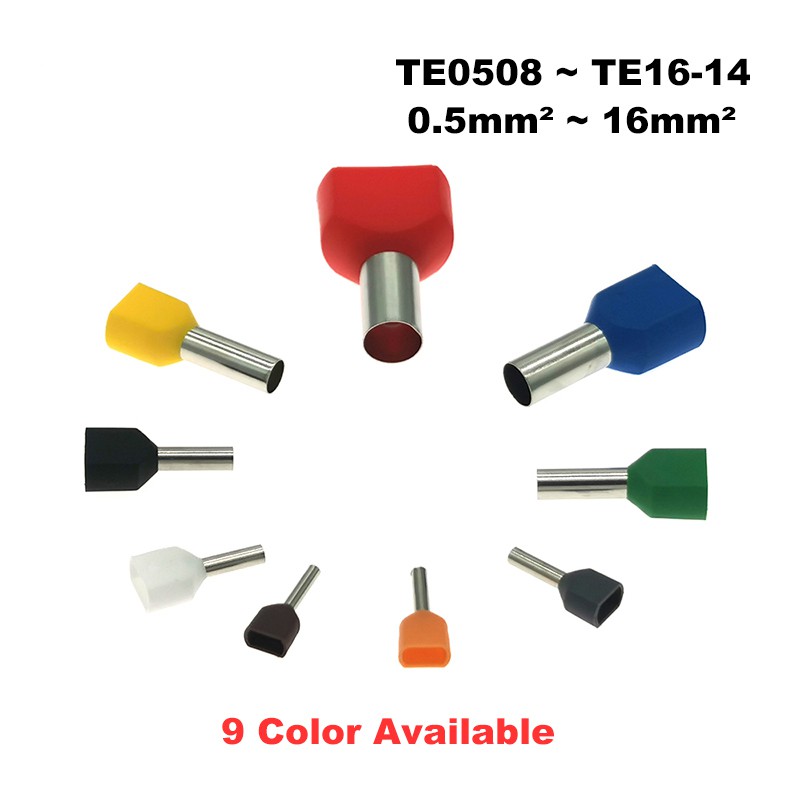 50Pcs/Lot Dual Wire Tube Insutated Cord End Crimp Termina TE0508 TE7508 ...