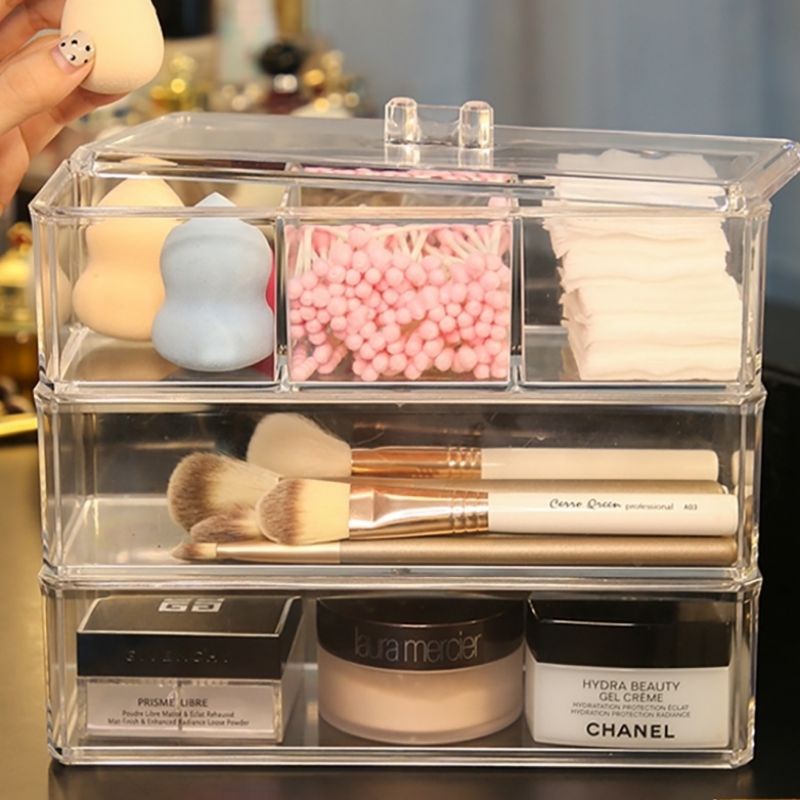 Acrylic Makeup Organizer Storage Box Cotton Swab Brush Wet Tissue Lipstick  Dust proof Acrylic 化妆收纳盒加盖防尘亚克力