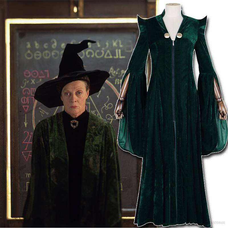 Csp Harry Potter Cosplay Minerva McGonagall Long Sleeve Dress Hat Costume  Set Uniform Halloween Party