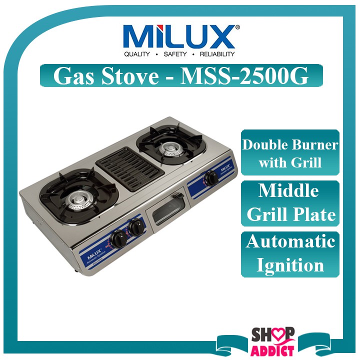 MILUX MSS2500G GAS COOKER STOVE DOUBLE WITH GRILL PLATE Shopee Malaysia