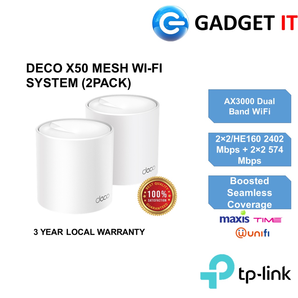 Tp-link Deco X50 Ax3000 Whole Home Mesh Wi-fi Router Wifi 6 (2 Pack 